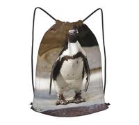 BLWSLC Bolsa de gimnasio con cordón, diseño de pingüino africano, ajustable, adecuada para uso en el gimnasio, Negro, S