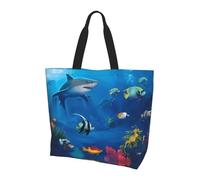 BLWSLC Bolsa de hombro con patrón de mármol, bolsa de viaje para compras diarias, playa y fitness, Gran pez blanco, Talla única