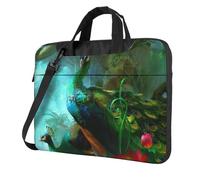 BLWSLC Bolsa de hombro de tela Oxford 600D a prueba de golpes con estampado de pavo real colorido para uso diario, Black, 15.6 inch