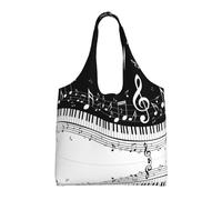 BLWSLC Bolsa de lona con teclas de piano con notas musicales impresas de un solo hombro, bolsa de deporte de fitness adecuada para viajes, viajes o compras