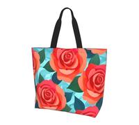 BLWSLC Bolsa de mano estampada Cat in the Bush, bolsa de mano de gran capacidad para viajes, compras y vacaciones en la playa, Rosas rojas de dibujos animados, Talla única