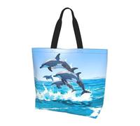 BLWSLC Bolsa de mano estampada con entrelazado lineal, bolsa de mano de gran capacidad para viajes, compras y vacaciones en la playa, Salto de delfines, Talla única