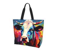 BLWSLC Bolsa de mano estampada con rejilla brillante, bolsa de mano de gran capacidad para viajes, compras y vacaciones en la playa, Vacas de colores, Talla única