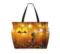 BLWSLC Bolsa de viaje amarilla y marrón con estampado de estrellas de Navidad, organizador de gran capacidad, adecuado para vacaciones y viajes.