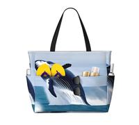 BLWSLC Bolsa de viaje de playa de gran capacidad con estampado de ballenas en el mar, adecuada para vacaciones, camping y uso diario.