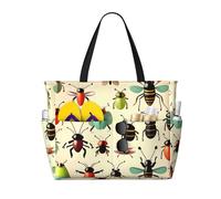 BLWSLC Bolsa de viaje de playa de gran capacidad con estampado de insectos pequeños, adecuada para vacaciones, camping y uso diario.