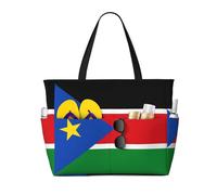 BLWSLC Bolsa de viaje de playa de gran capacidad impresa con la bandera de Sudán del Sur, adecuada para vacaciones, camping y uso diario.