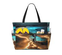 BLWSLC Bolsa de viaje de playa de gran capacidad impresa con vista bajo la luna, adecuada para vacaciones, camping y uso diario.