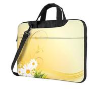 BLWSLC Bolsa para portátil con estampado de flores de manzanilla y mariposas voladoras con correa para el hombro, adecuada para viajes de negocios, Black, 14 inch