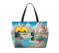 BLWSLC Bolsa plegable con cremallera impresa Oasis in the Desert, bolsa de playa, ligera y portátil, adecuada para viajes y uso en el gimnasio