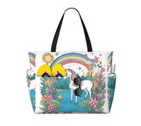 BLWSLC Bolsa plegable con diseño de unicornios junto al río, con cremallera, ligera y portátil, adecuada para viajes y gimnasio
