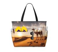 BLWSLC Bolsa plegable de playa con estampado de camello solitario con cremallera, ligera y portátil, adecuada para viajes y uso en el gimnasio