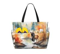 BLWSLC Bolsa plegable de playa con estampado de ciervos junto al río, ligera y portátil, adecuada para viajes y gimnasio