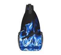 BLWSLC Bolso cruzado con estampado de fuego azul para hombre, adecuado para senderismo, viajes, ciclismo
