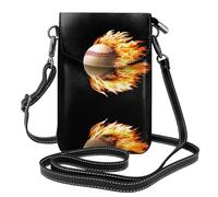 BLWSLC Bolso cruzado de cuero con estampado de béisbol de fuego, funda con solapa, adecuada para viajes, senderismo, camping o uso diario.