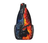BLWSLC Bolso cruzado para hombre con estampado de guitarra de hielo y fuego, mochila casual de un solo hombro, correa de hombro ajustable, adecuada para correr y hacer senderismo