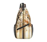 BLWSLC Bolso cruzado para hombre con estampado de hojas naranjas y bosques, mochila casual de un solo hombro, correa de hombro ajustable, adecuada para correr y hacer senderismo