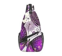 BLWSLC Bolso cruzado para hombre con estampado de mariposas violetas y doradas, mochila casual de un solo hombro, correa de hombro ajustable, adecuada para correr y senderismo