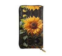 BLWSLC Bolso largo de muñeca con diseño de girasol amarillo sobre un fondo marrón impreso adecuado para excursiones, viajes, senderismo