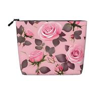 BLWSLC Bonita bolsa de cosméticos de una sola capa con estampado de rosas rosas, bolsa de almacenamiento, adecuada para el almacenamiento diario, imprescindible para viajes de negocios.