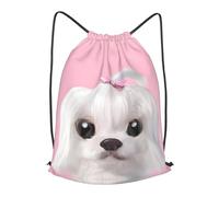 BLWSLC Bonita mochila deportiva con cordón ajustable con estampado de perro maltés, 2 tamaños, con un bolsillo interno adecuado para el uso diario, Negro, M