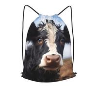 BLWSLC Bonita mochila deportiva con cordón y estampado de vaca, adecuada para gimnasio y viajes, Negro, pequeño