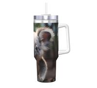 BLWSLC Bonita taza de acero inoxidable de doble pared con estampado de koala de 40 onzas con tapa de asa y pajita, adecuada para agua y café