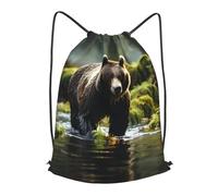 BLWSLC Brown Bear Pounce - Mochila de viaje con cordón para gimnasio, portátil, adecuada para viajes cortos, Negro, pequeño