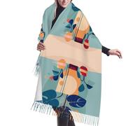 BLWSLC Bufanda de borla de bambú azul y naranja para mujer, bufanda cálida, perfecta para usar sobre un abrigo, suéter o traje en primavera, otoño e invierno.