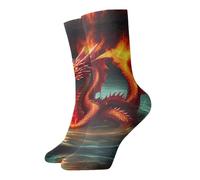 BLWSLC Calcetines deportivos con estampado de Dragon King in Fire, gruesos, elegantes, cálidos, de 12 pulgadas, antideslizantes y cálidos, adecuados para todas las estaciones