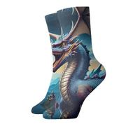 BLWSLC Calcetines deportivos con estampado de dragón rugiente, gruesos, elegantes, cálidos, de 12 pulgadas, antideslizantes y cálidos, adecuados para todas las estaciones
