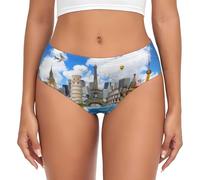 BLWSLC Calzoncillos de fitness para mujer, diseño de edificios famosos, elásticos, adecuados para viajes y ejercicio, Negro, 3XL