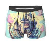 BLWSLC Calzoncillos tipo bóxer con estampado de castillo de cuento de hadas para hombre, suaves y elásticos, perfectos para el hogar, uso casual y deportes, NEGRO, XL