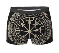 BLWSLC Calzoncillos tipo bóxer para hombre con estampado de brújula de runas nórdicas, pantalones cortos elásticos, adecuados para la mayoría de los hombres, Negro, S