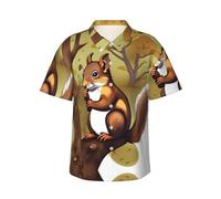 BLWSLC Camisa hawaiana con estampado de ardilla que come nueces, perfecta para fiestas en la playa y looks casuales de vacaciones, NEGRO, L