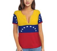 BLWSLC Camiseta con cuello en V profundo para mujer, diseño de bandera de Venezuela, ajuste holgado, NEGRO, L