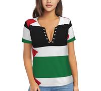 BLWSLC Camiseta con cuello en V profundo para mujer, diseño de la bandera del Estado de Palestina, ajuste holgado, Negro, M