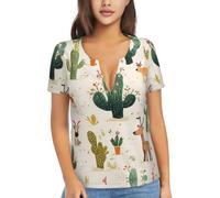 BLWSLC Camiseta con cuello en V profundo para mujer, diseño de plantas del desierto, ajuste holgado, NEGRO, S