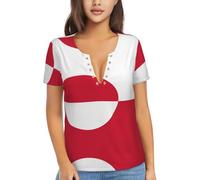 BLWSLC Camiseta con cuello en V profundo y estampado de la bandera de Groenlandia para mujer, ajuste, Negro, M