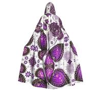 BLWSLC Capa con capucha de Halloween para adultos, color violeta y dorado, con estampado de mariposas, adecuada para fiestas festivas y cosplay