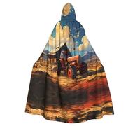 BLWSLC Capa con capucha de Halloween para adultos, con estampado de tractor rojo de granja, adecuada para disfraz de fiesta de vacaciones