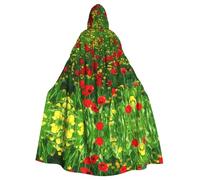 BLWSLC Capa con capucha de Halloween para adultos, diseño de amapolas rojas, campos, granja, prado, paisaje, festiva, con capucha, adecuada para fiestas festivas y cosplay