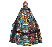 BLWSLC Capa con capucha estampada de ojos grandes, capa decorativa larga, adecuada para cosplay, actuaciones escénicas o fiestas de vacaciones.
