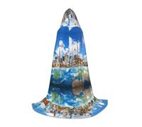 BLWSLC Capa con capucha para adolescentes de The World Famous Buildings, 3 tallas S, perfecta para fiestas de vacaciones y actuaciones escénicas