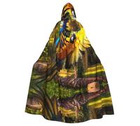 BLWSLC Capa con capucha para adultos con estampado de loro azul de alas amarillas, disfraz de escenario, fiesta de vacaciones y disfraz de cosplay