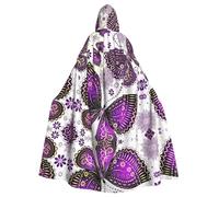 BLWSLC Capa con capucha para adultos, con estampado de mariposas, color violeta y dorado, adecuada para actuaciones y fiestas