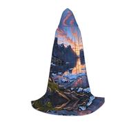 BLWSLC Capa larga con capucha estampada Dawn on the Fjord, para fiestas de vacaciones, cosplay y fiestas de disfraces