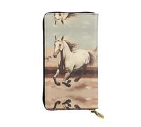 BLWSLC Cartera larga con cremallera impresa de caballo blanco saltando adecuada para viajes de trabajo y asistir a banquetes