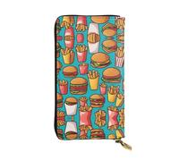 BLWSLC Cartera larga con cremallera impresa de dibujos animados de hamburguesas fritas, adecuada para viajes, trabajo y asistir a banquetes