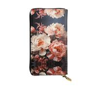 BLWSLC Cartera larga con cremallera impresa de peonías blancas brillantes adecuada para viajes, trabajo y asistir a banquetes